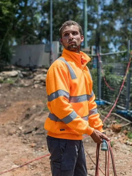 Bisley X Taped Hi Vis 1/4 Zip Pullover Vic Rail Orange BK6814XT Metro Workwear.